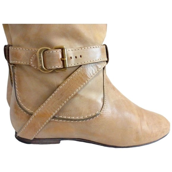Chloe Womens Beige Tan Knee High Leather Boots Mid Calf EU 37 Slip-On Flat Heel - Picture 3 of 12